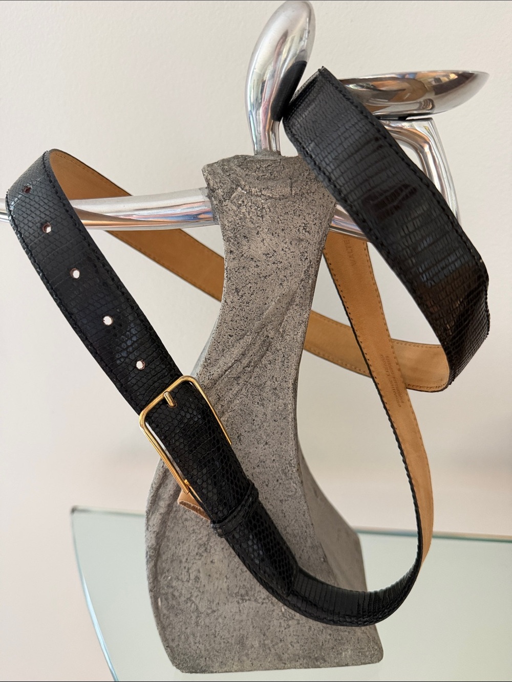 VTG Walter Holmes genuine lizard skin belt, handcrafted in Spain. Slim. Size 40
